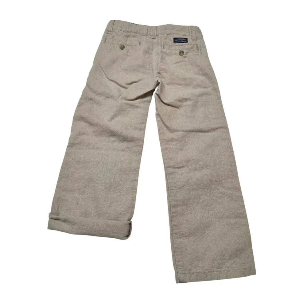 Janie and Jack Linen Blend Pants Tan Pockets Adjustable Waist/Length Sz 4 D11.1